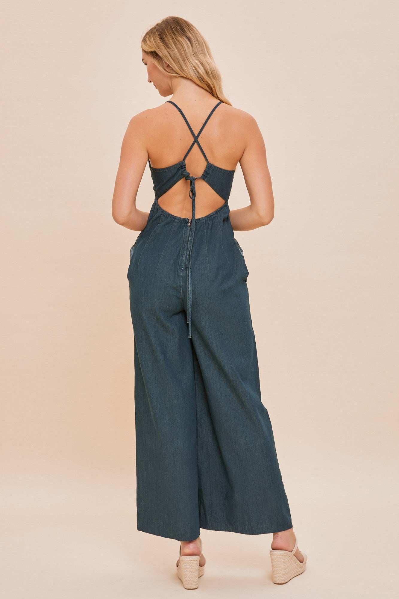 Kendall Tie Back Denim Jumpsuit