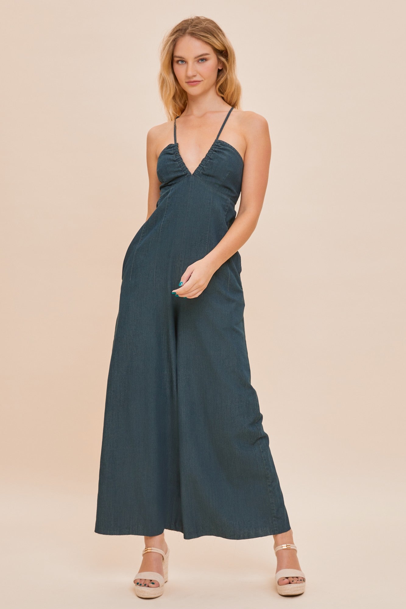 Kendall Tie Back Denim Jumpsuit