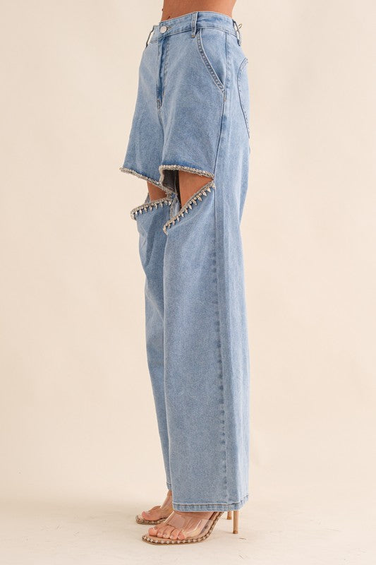 Taylor Rhinestone Cut Out Jeans
