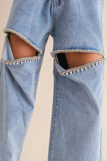 Taylor Rhinestone Cut Out Jeans