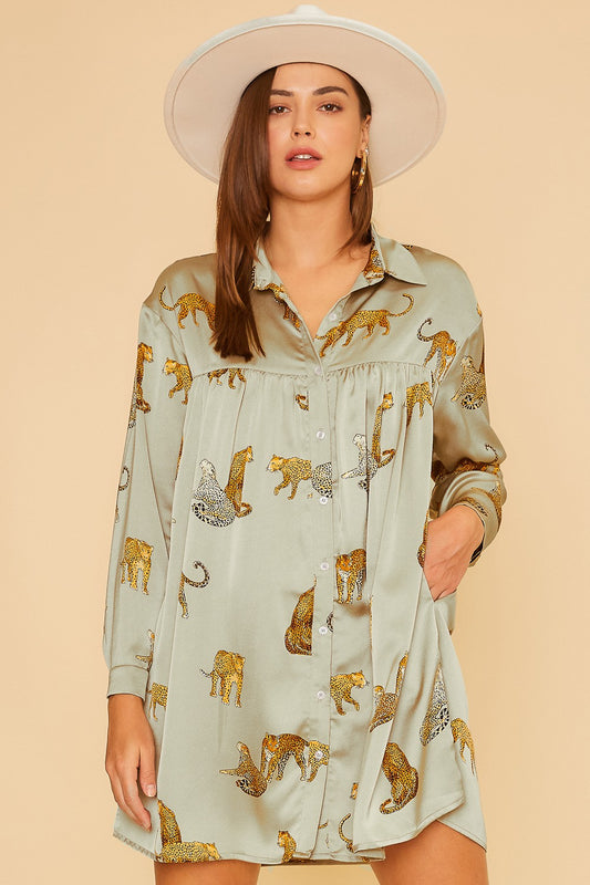 Kellee Leopard Print Button Down Mini Dress