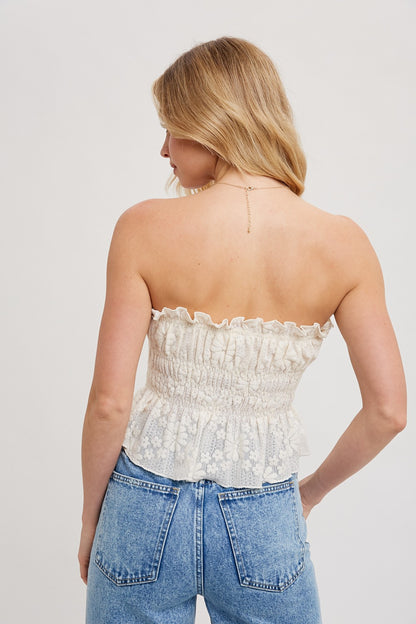 Maddie Lace Tie Front Smocked Tube Top