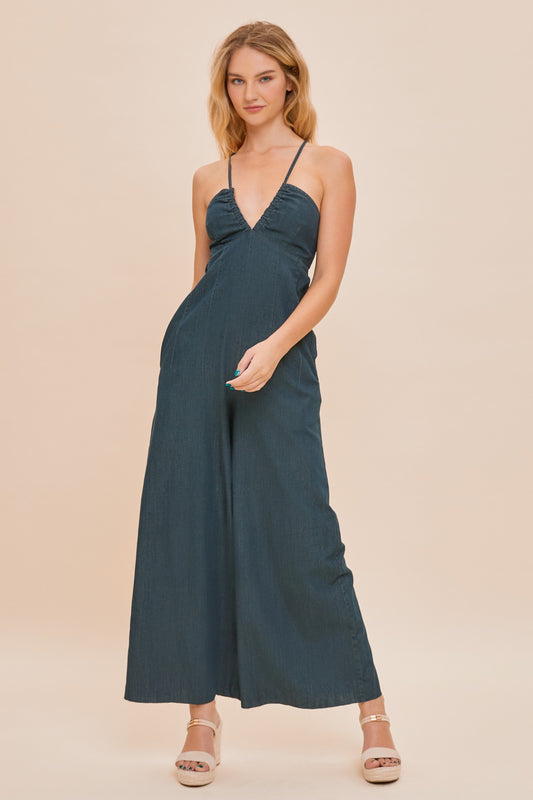 Kendall Tie Back Denim Jumpsuit