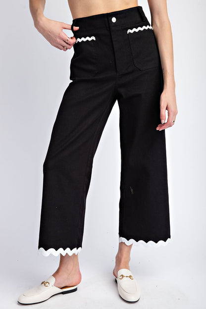 Kathryn Ric Rac Trim Cropped Straight Leg Pants